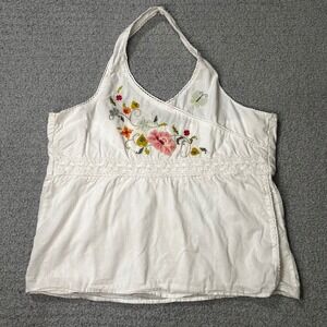 GAP Halter Top Y2K Embroidered XXL White Soft Girl Cottagecore Fairy Boho